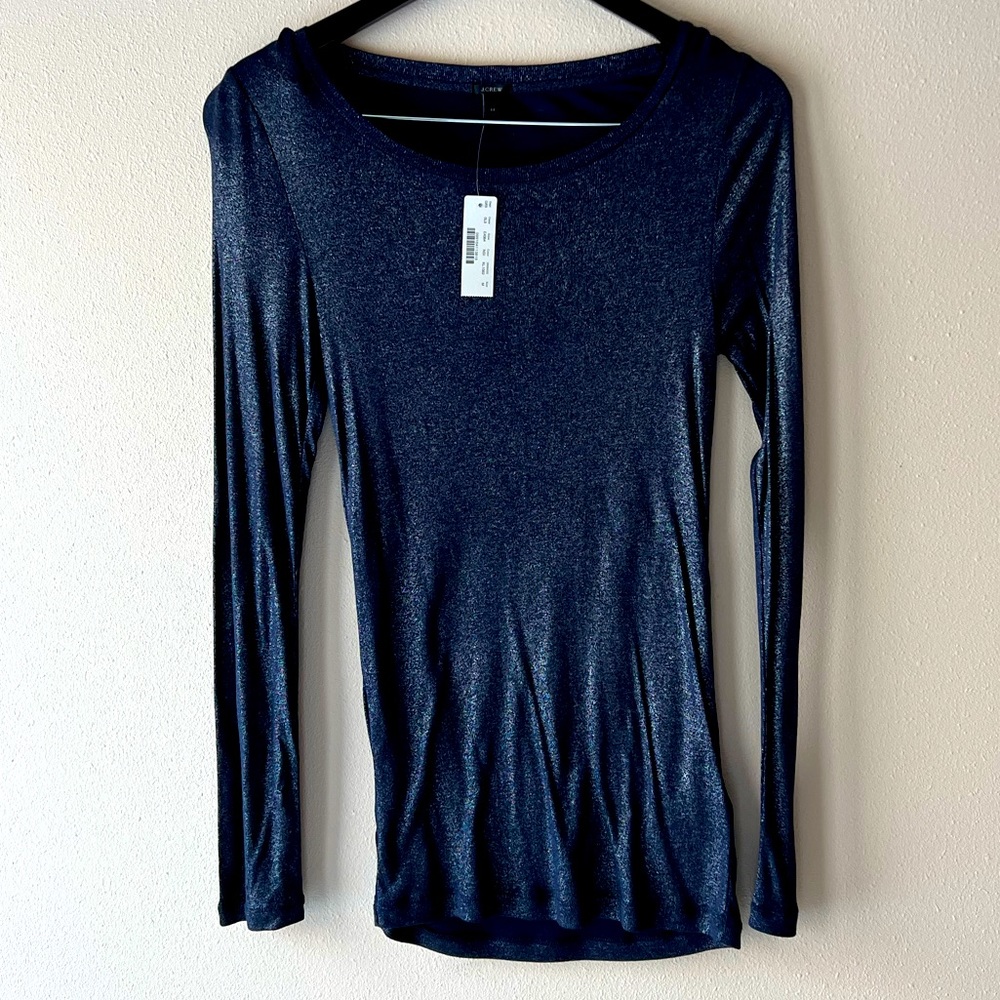 J. Crew NWT long sleeve shirt, metallic navy with sheen, size M